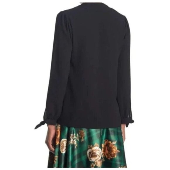 ModCloth Black Ideal Discovery V Neck Long Puff Sleeve Tie Cuffs Blouse Size XXS - Picture 4 of 11